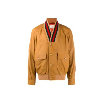 GUCCI Leather Jackets Men Khaki