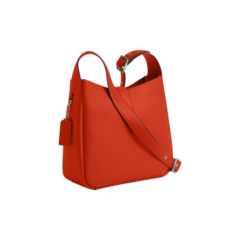 COACH Hadley Leather Shoulder Bag Medium Size Women's Silver & Deep Orange-1