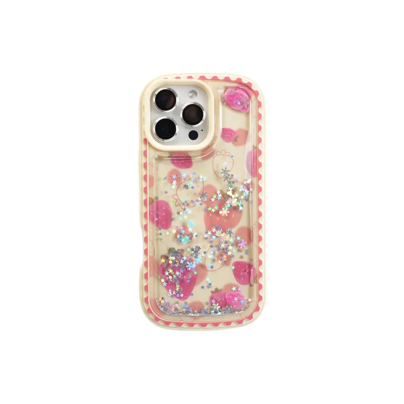 Wei Xin TPU Material Strawberry Glitter Stars Sand Phone Cases Compatible With IPhone 16/15 Pro Max/Apple 13/14 Pro/Max-2