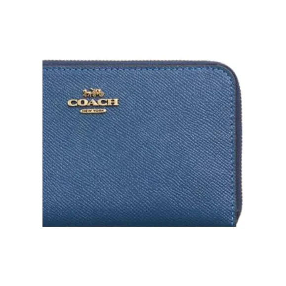 COACH Zip Around Cross-Stitch Leather Wallet Medium Size Unisex Blue-1