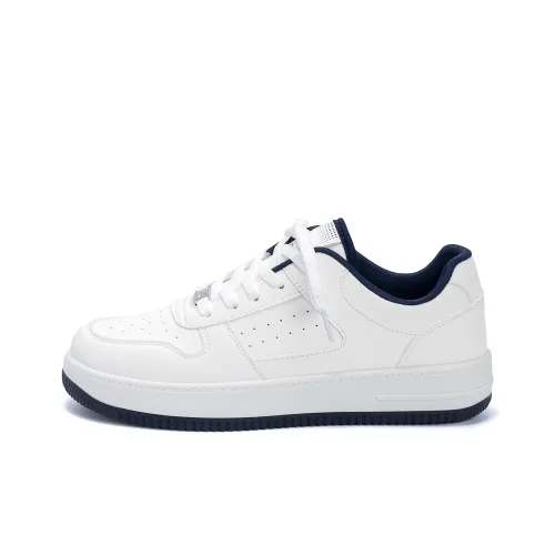HUANQIU Height Increasing, Slip Resistant, Abrasion Resistant Low Top Skateboard Shoes Men's White Dark Blue