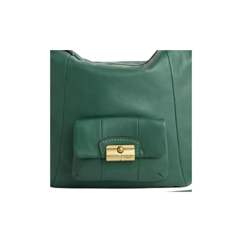 COACH Kristin Leather Shoulder Bag Crossbody Bag Handbag Large Size Unisex Brass With Emerald Accents-1