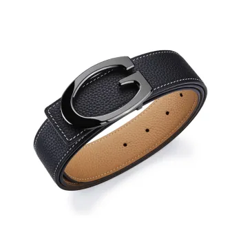 Jeccieziio Cow Leather Smooth Buckle Belt Men's Gunmetal, Gold, Silver Width 3.5CM