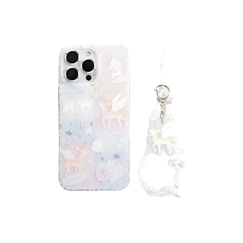 Sopi Acrylic Material Multicolor Plaid Patchwork Angel Deer Phone Cases Compatibility With IPhone 16/15/13/14/Pro/Max-1