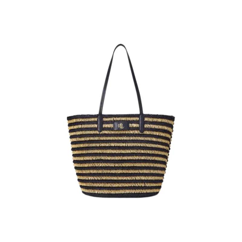 LAUREN RALPH LAUREN Genuine Leather Tote Bag, Shopping Bag, Shoulder Bag Tubas Women's Natural & Dark Blue-0