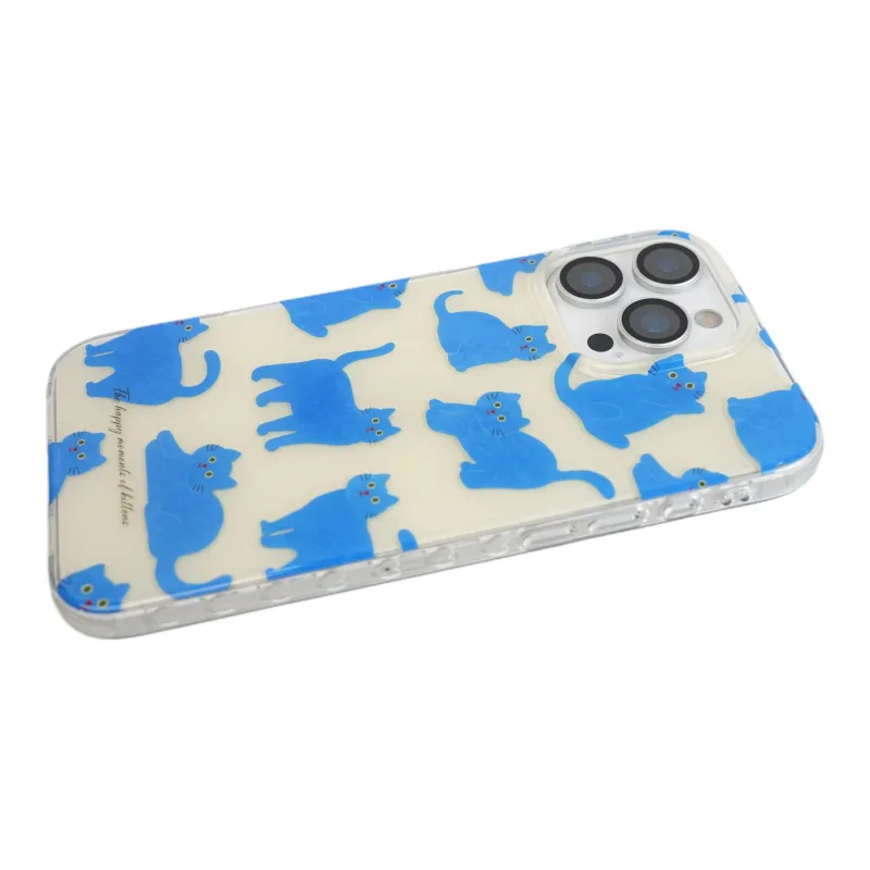 Wei Xin Acrylic Material All Over Blue Kitten Phone Cases Compatible With IPhone 16/15 Pro Max/Apple 13/14 Pro/Max-3