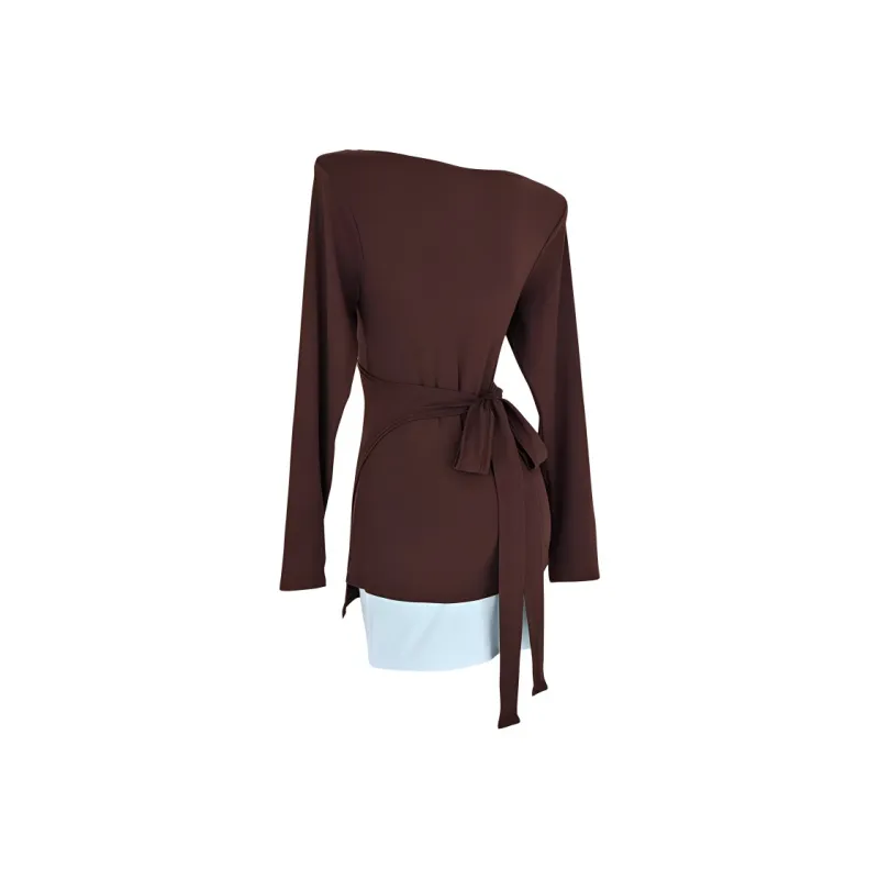 AFGGD Long Sleeved Dress Women's Blue Brown-1
