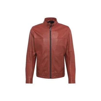 HUGO BOSS Leather Jackets Men Copper Brown