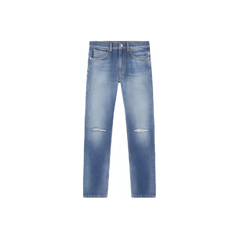 VERSACE Logo Patch Distressed Denim Jeans-0