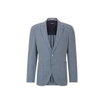 HUGO BOSS Regular-Fit Jacket In Herringbone Cotton And Wool Jackets Coats Men's Light Blue