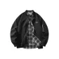 Black Coat+Black Plaid Shirt
