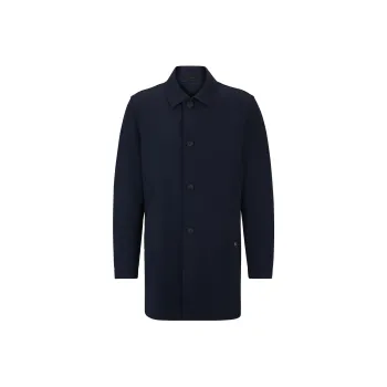 HUGO BOSS Regular-Fit Button-Up Coat In Stretch Material Jackets Coats Men's Dark Blue