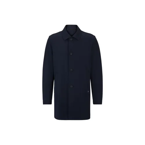 HUGO BOSS Regular Fit Button Up Coat In Stretch Material Jackets Coats Men's Dark Blue