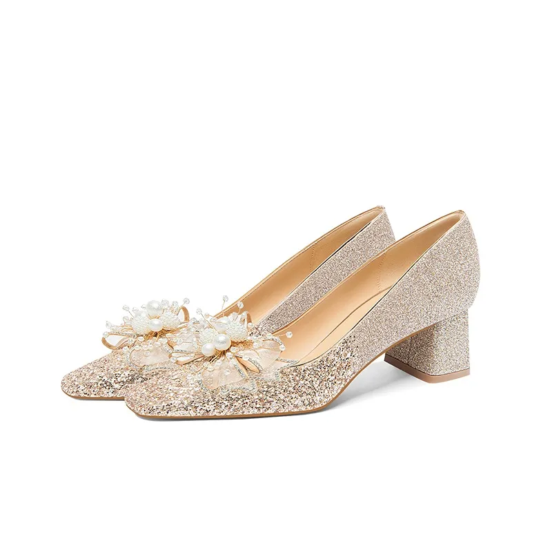 Holy Rose Chunky Heel High Heels Women's Gold-1