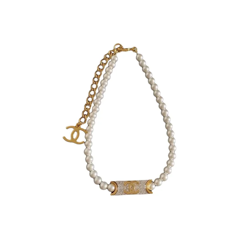 CHANEL Rhinestone Necklaces Women's Gold-1