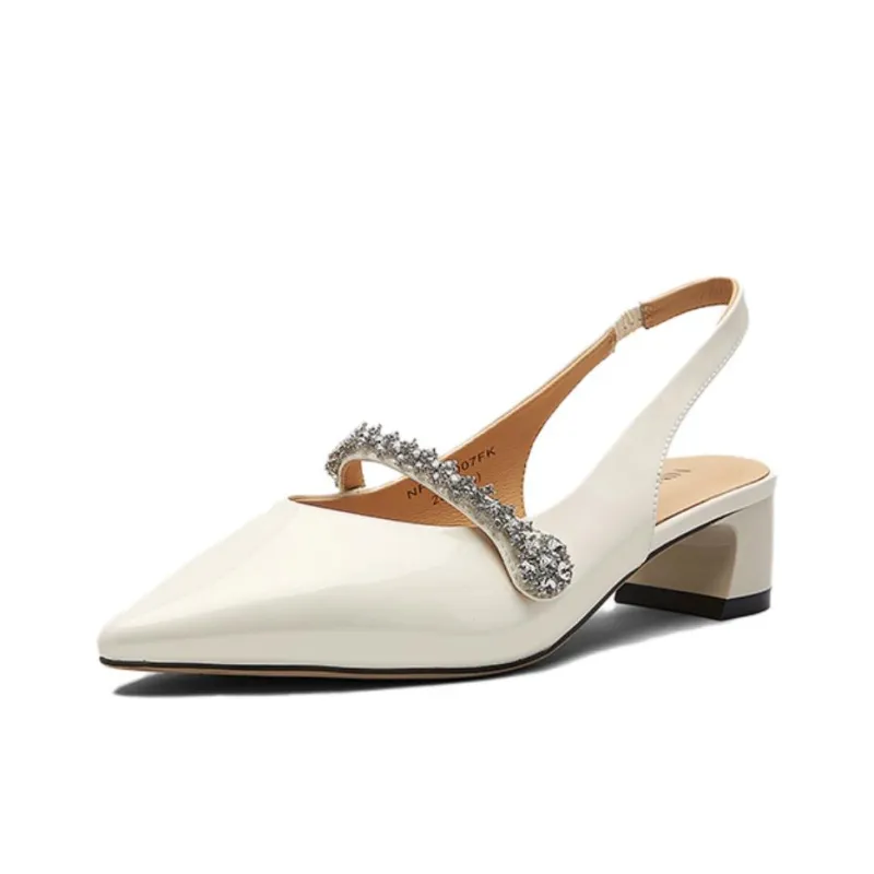 NINE WEST Chunky Heel High Heels 5cm Women's Khaki-6