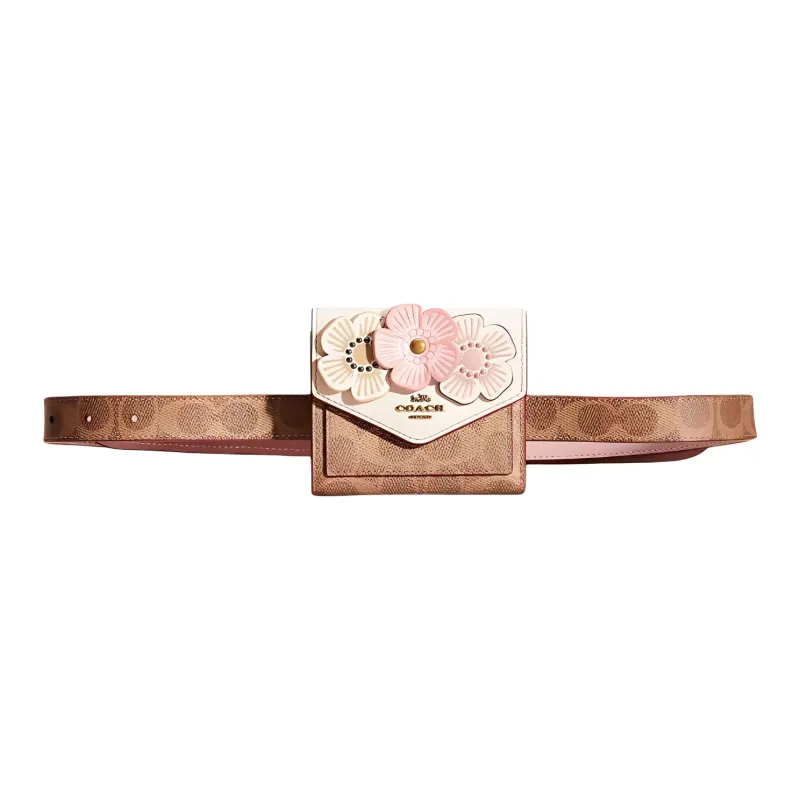 COACH Signature Coated Canvas And Refined Calfskin Fanny Pack Mini Women's Brass & Tan & Chalk-0