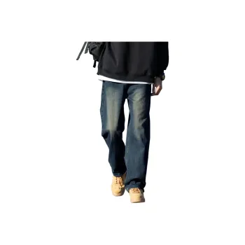 RENBEN Summer Jeans Unisex Mud Blue Vintage Mud Dyed Distressed Washable Draped Pants