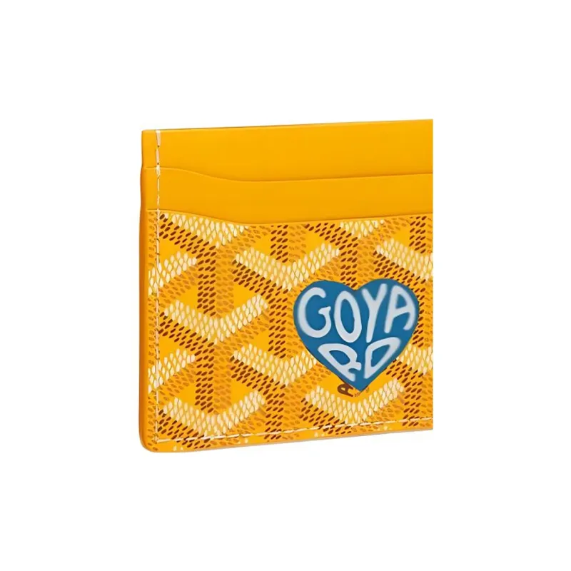 GOYARD Saint-Sulpice Canvas With Leather Dog's Teeth Card Clip Card Holder Unisex Yellow Multicolor Blue Little Heart-4