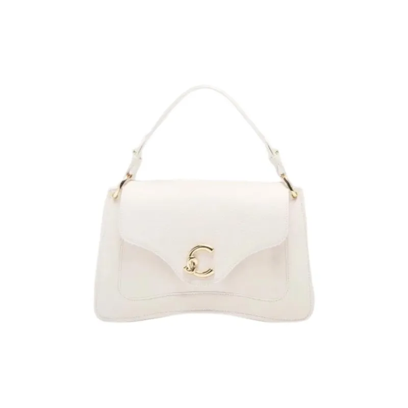 COCCINELLE C me Grain Leather Shoulder Bag, Crossbody Bag, Handbag Medium Size Women's White-0