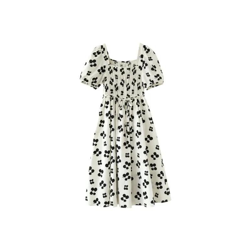 PIERRE CARDIN Short Sleeved Dress Women's Beige Apricot Black Floral-2