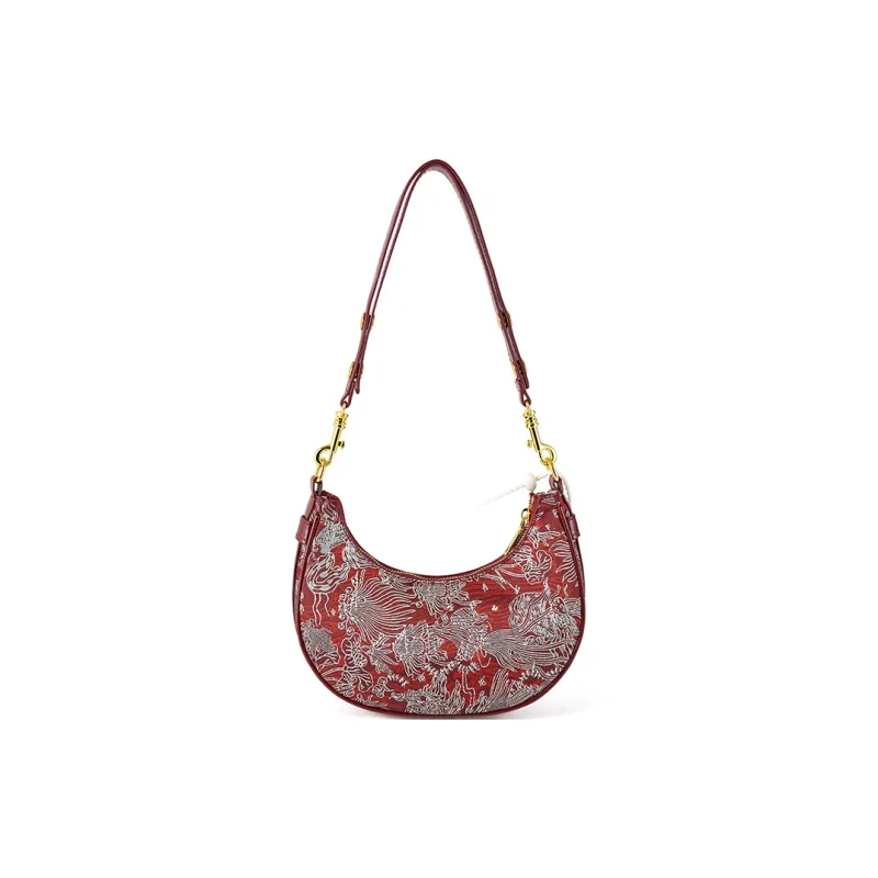 Vigno Synthetic Leather One Shoulder Crescent Bag Regular Women's Red/Ecru-4