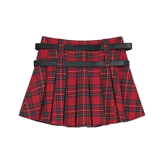 Ning Cai Yuer Casual Short Skirts Women's Red Pleated Skirt-1