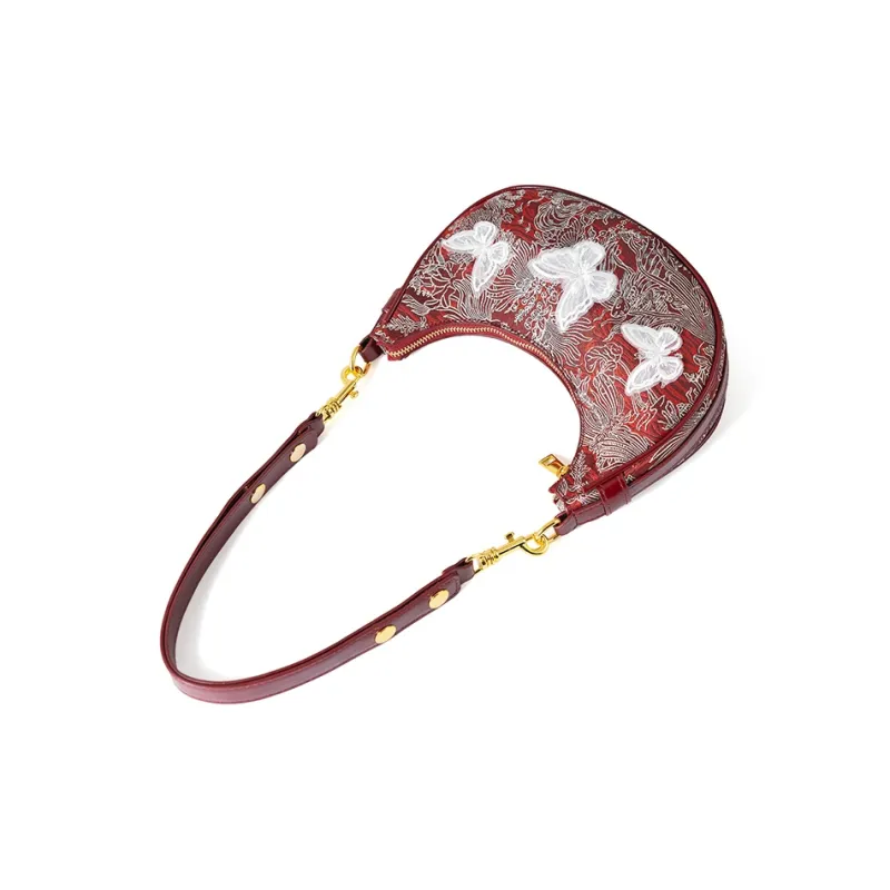 Vigno Synthetic Leather One Shoulder Crescent Bag Regular Women's Red/Ecru-5