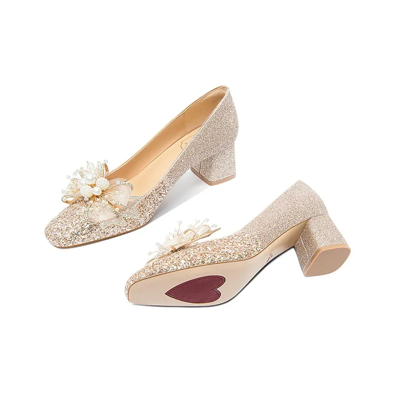 Holy Rose Chunky Heel High Heels Women's Gold-4