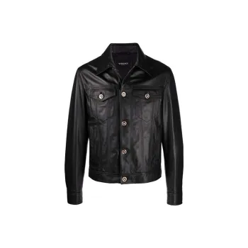 VERSACE Leather Jackets Men Black