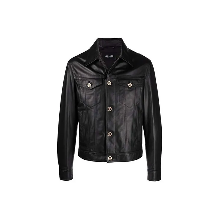 VERSACE Leather Jackets Men Black-0