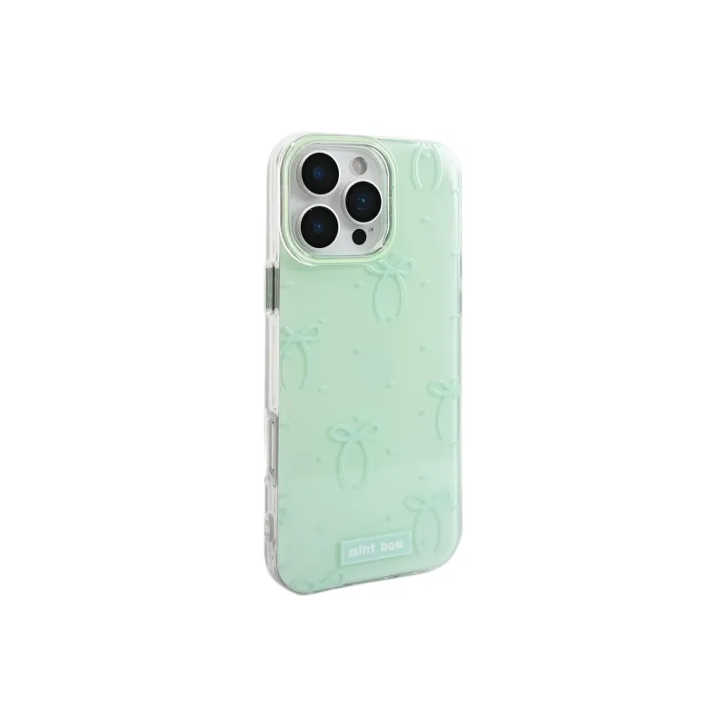 Sopi Acrylic Material Green Base Polka Dot Bowknot Phone Cases Compatible With IPhone 16/15 Pro Max/Apple 13/14 Pro/Max-1