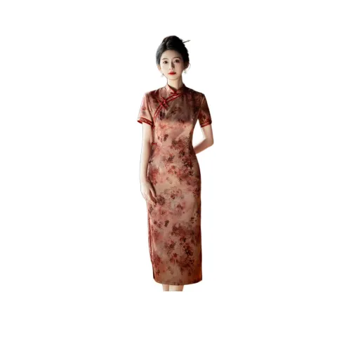 ENEESSI Cheongsam Women's Orange Red