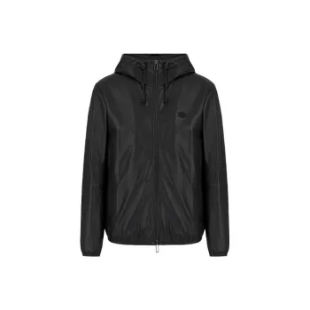EMPORIO ARMANI Hooded Semi aniline Nappa Lambskin Blouson With Full length Zip