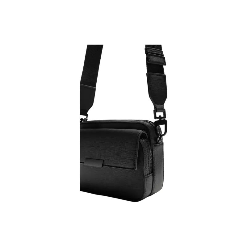 ZARA Polyurethane Shoulder Bag, Crossbody Bag Men's Black-3