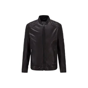 HUGO BOSS Leather Jacket Coat Men's Brown