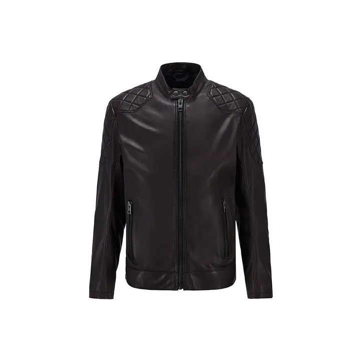 HUGO BOSS Leather Jacket Coat Men's Brown-0