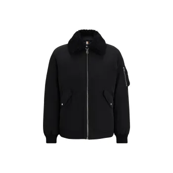 HUGO BOSS Water Repellent Jacket With Faux Fur Collar Jackets & Coats Men's Black