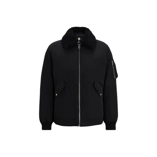 HUGO BOSS Water Repellent Jacket With Faux Fur Collar Jackets & Coats Men's Black