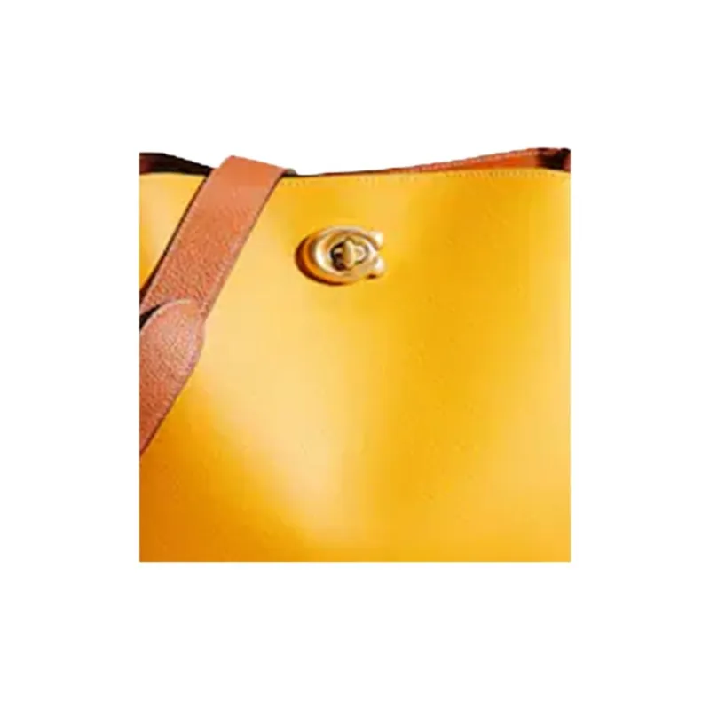COACH Willow Polished Pebble Leather Tote Bag, Shopping Bag, Handbag, Shoulder Bag Women's Yellow/Brown-2