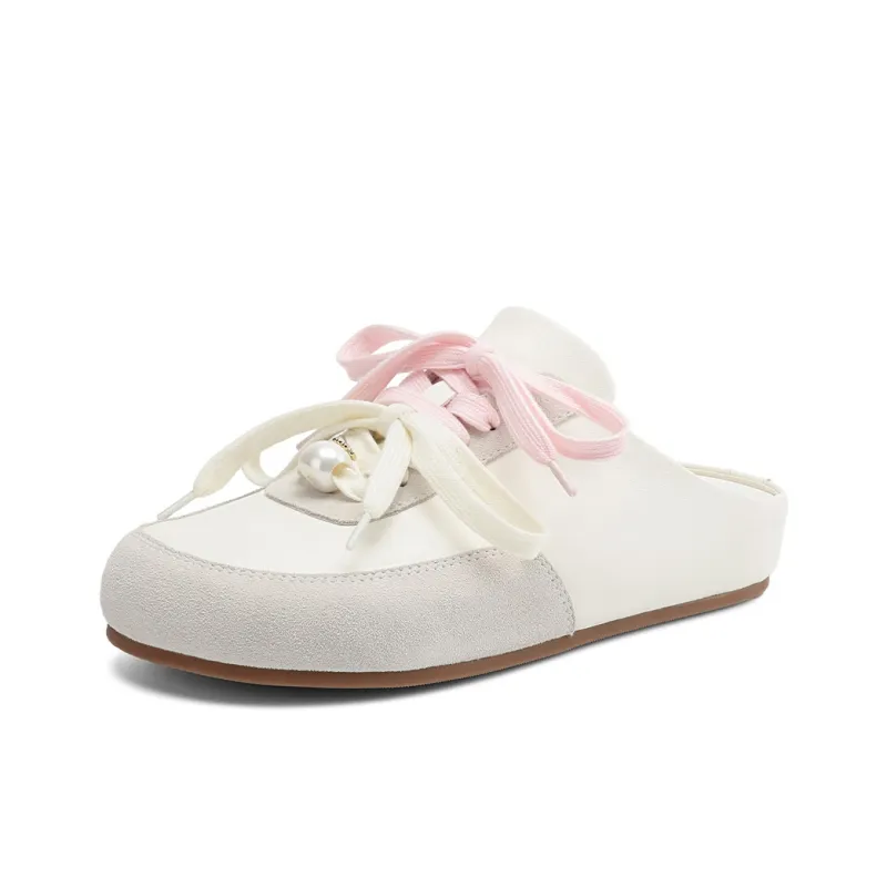 Rosa Bianca Rubber Sole Leather Patchwork Abrasion Resistant Closed Toe Slippers Women's-0