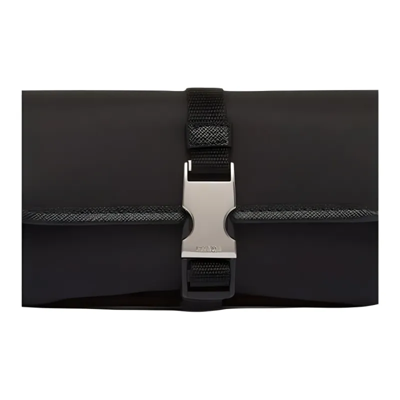 PRADA Re-NylonSaffiano Fabric With Leather Eyeglass Case Clutch Men's Black-3