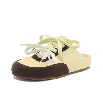 Rosa Bianca Rubber Sole Leather Patchwork Abrasion Resistant Closed Toe Slippers Women's