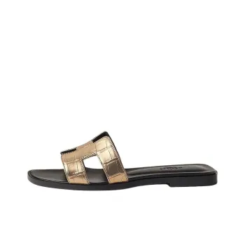 HERMES Oran Slide Slippers Women's Dark Gold