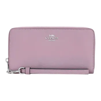 COACH Zip Around Cross Grain Leather Card Holder, Wallet Women's Purple