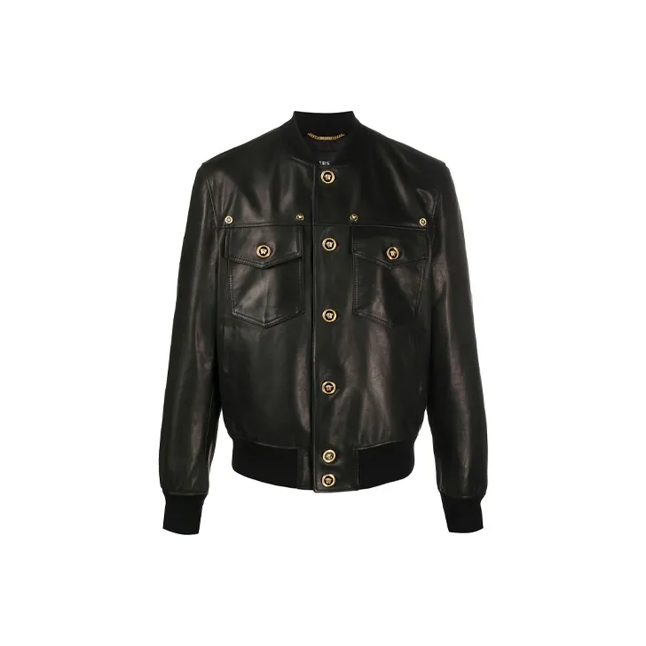 VERSACE Leather Jackets Men Black-0
