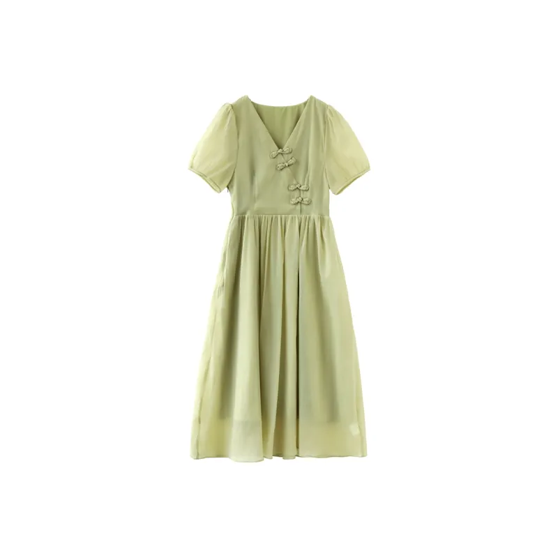 PIERRE CARDIN Short Sleeved Dress Women's Mustard Green-2