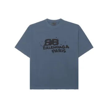 Balenciaga HAND DRAWN BB ICON SS23 T Shirt Regular Fit Men's Washed Blue/Black