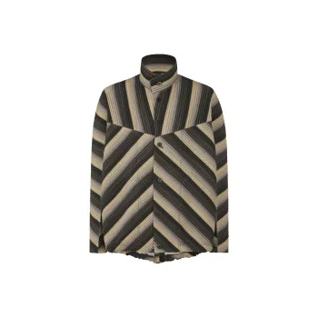 Homme Plissé Issey Miyake Striped Button Up Pleated Jacket