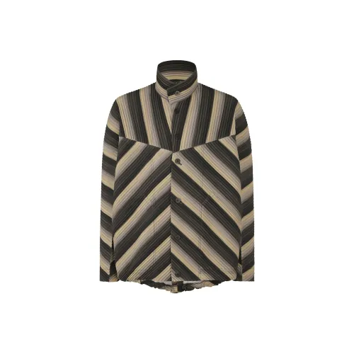 Homme Plissé Issey Miyake Striped Button Up Pleated Jacket